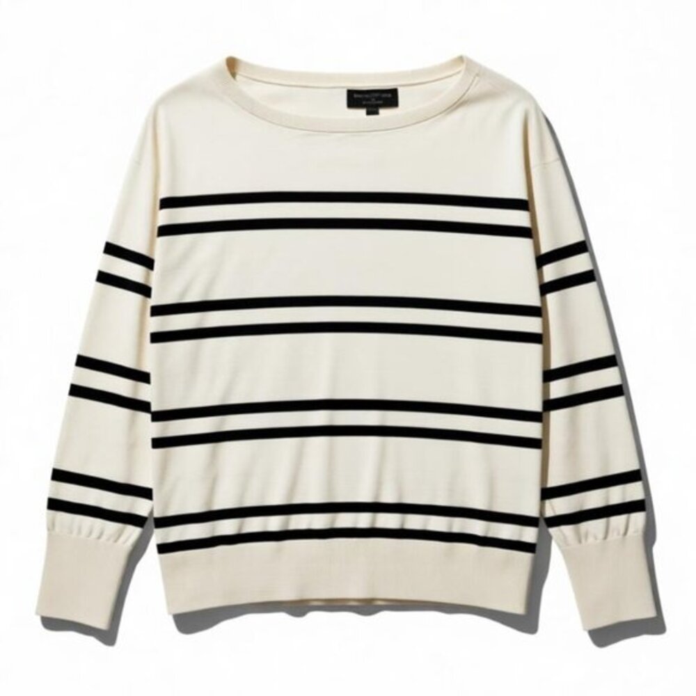 Banana‎ Republic Forever Sweater XS Striped Crewneck Pullover Black White